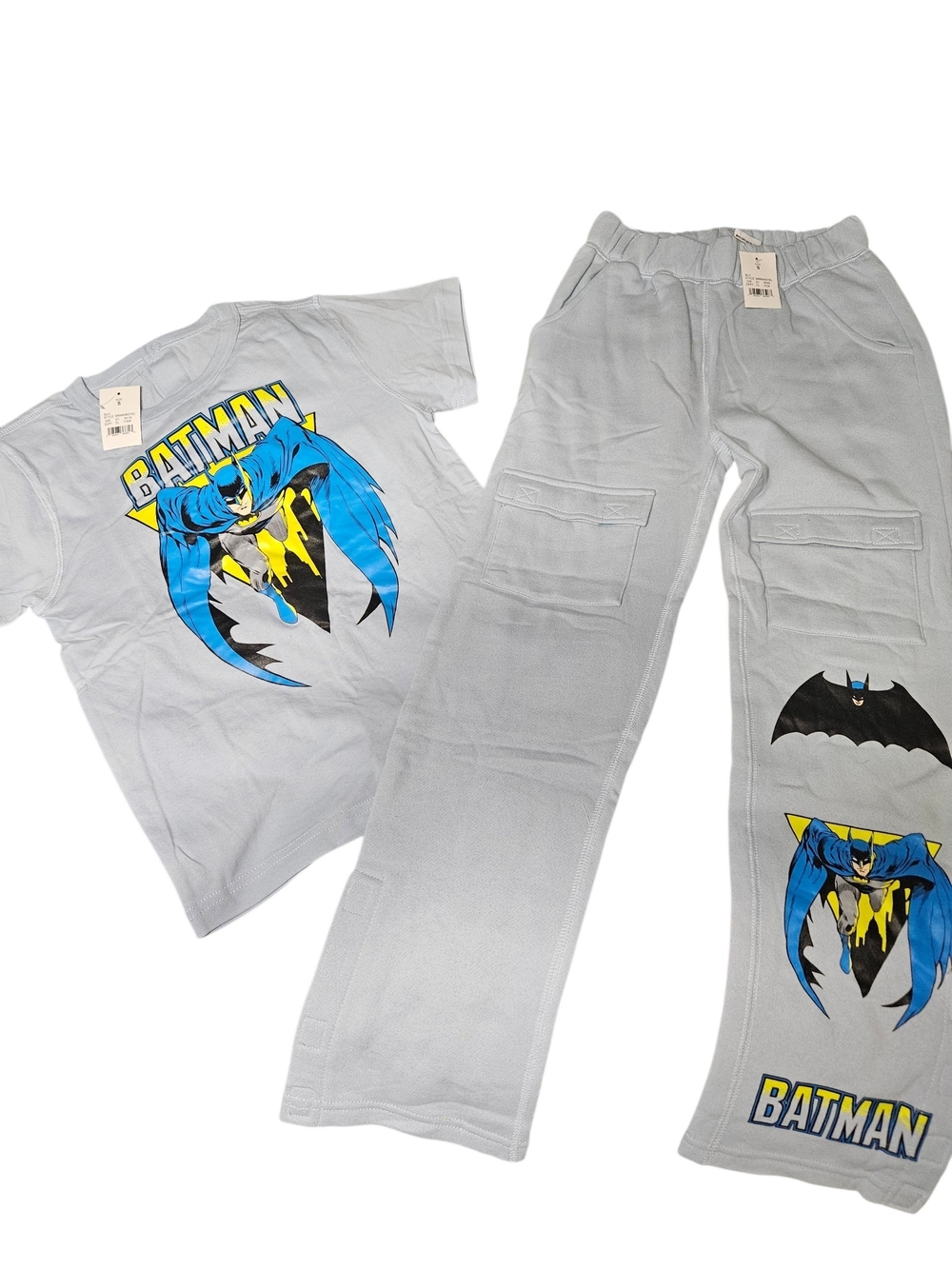 Batman Gray Pajama Set with Blue & Yellow Logo Tee and Pant